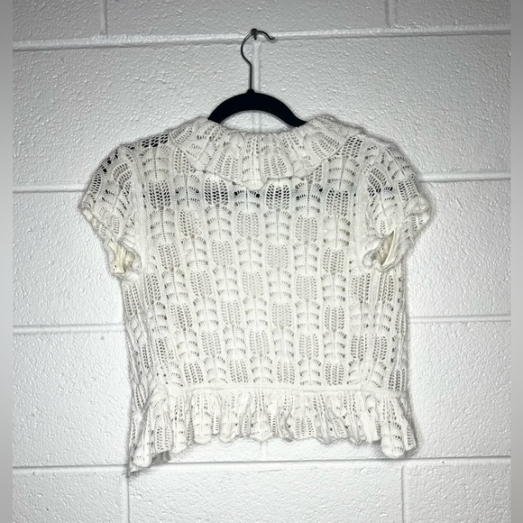 < Y2K Candie's Crochet Knit Cardigan with Ruffled Edges > - Picture 3 of 3